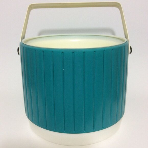 Vintage Thermos Plastic Ice Bucket Teal White Bar Restaurant Man Cave Decor - Picture 11 of 12